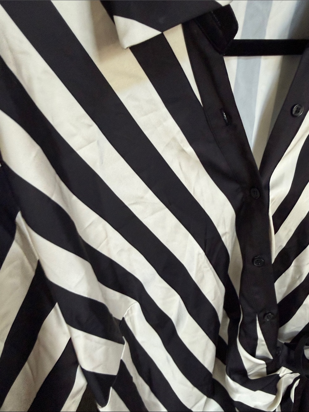 Eloquii Black & off White Diagonal Stripe Wrap Shirt Dress Sz 18 - Picture 4 of 10